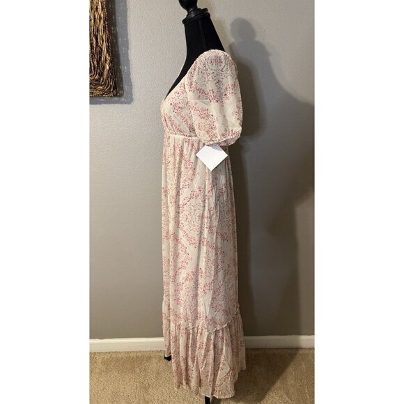 Spring & Mercer XS Blush Pink Chiffon Midi Prairie Dress Short Sleeve NEW - Picture 7 of 16